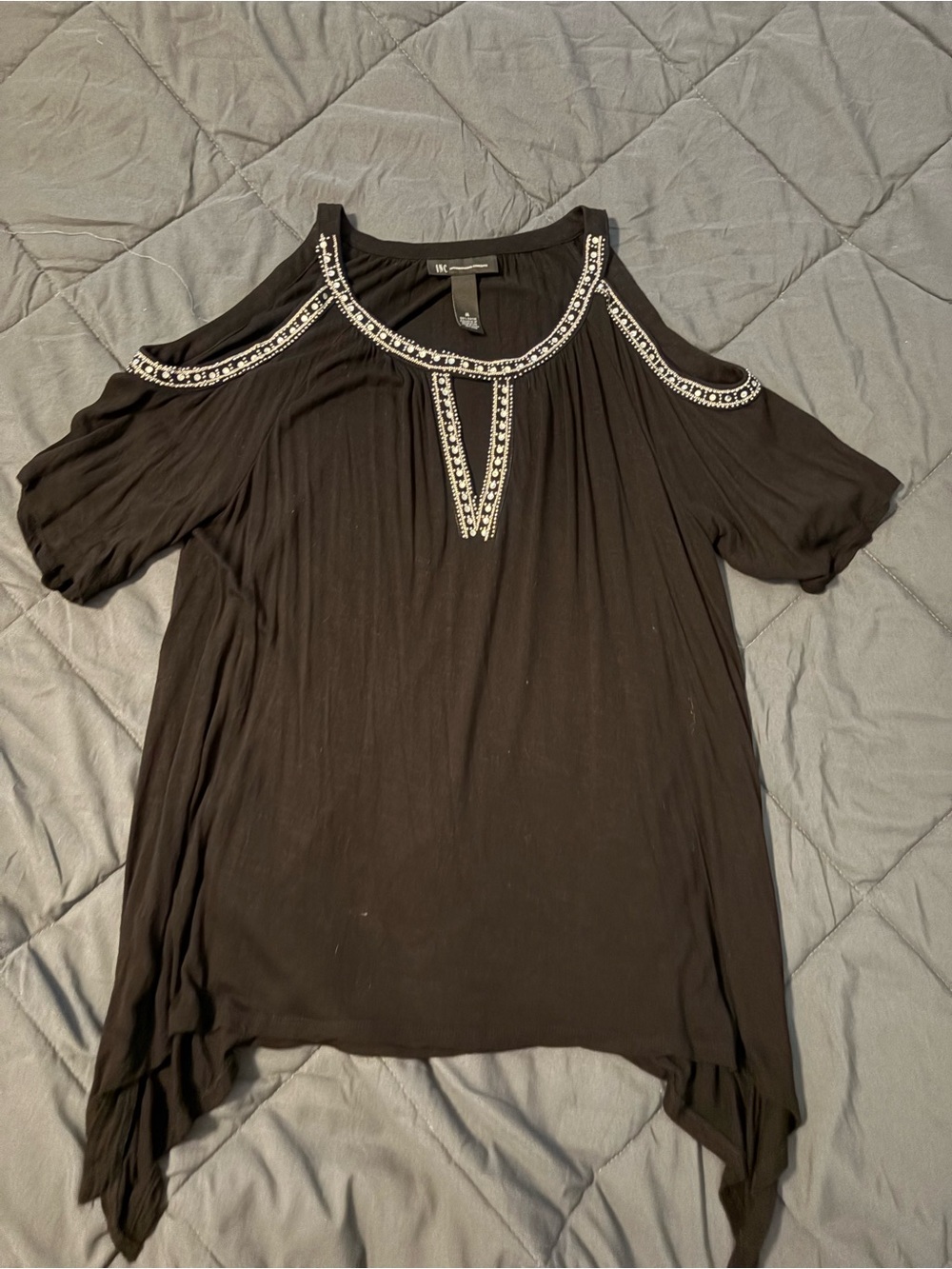 INC International Concepts Black Cold-Shoulder Embellished Top